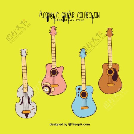 四色的吉他在手绘风格的分类