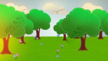 卡通树林景色循环动画视频素材