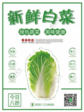 清新简约新鲜大白菜促销活动宣传海报