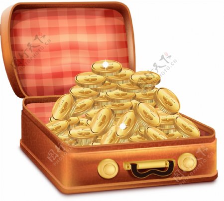 一旅行箱的金币插画