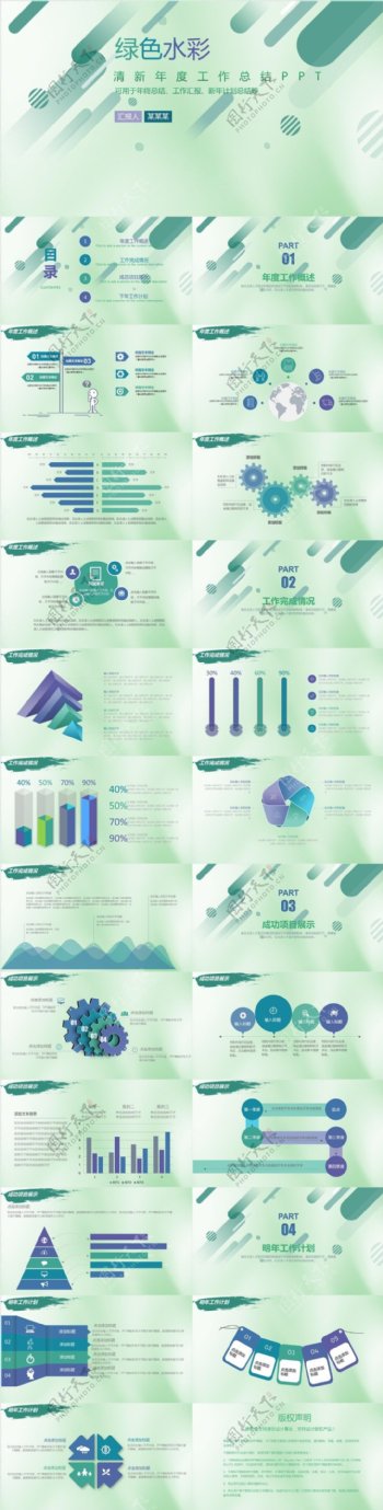 绿色水彩清新年度工作计划总结ppt模板