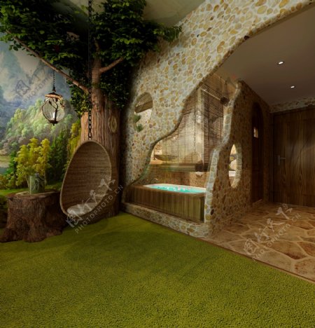 现代森系卧室带浴室室内装修效果图