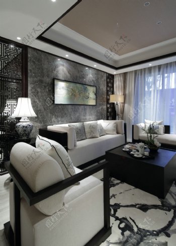 现代时尚客厅黑色正方形茶几室内装修效果图