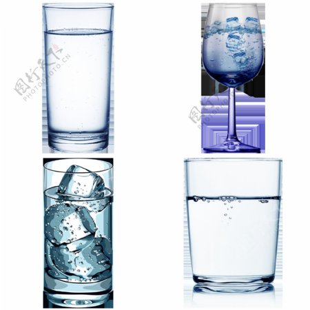 四个玻璃杯免抠png透明图层素材
