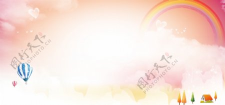 梦幻彩虹热气球背景