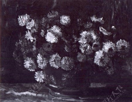 黑白抽象植物盆栽静物油画装饰画画芯