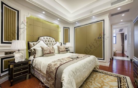 现代现代时尚都市卧室金边花纹地毯室内装修