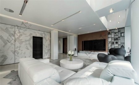 北欧白色别墅客厅软装沙发效果图