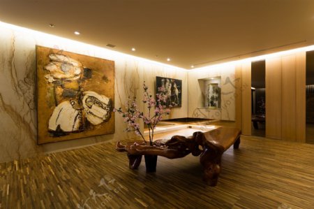 中式经典时尚客厅木制桌子室内装修效果图