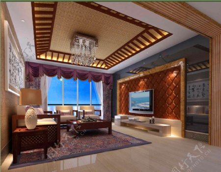 2017东南亚风格别墅客厅装修设计效果图