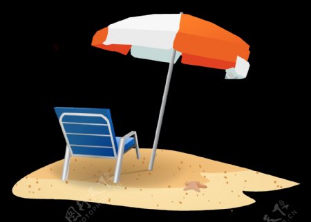 沙滩太阳伞躺椅免抠png透明素材