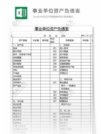 事业单位资产负债表excel表格模板