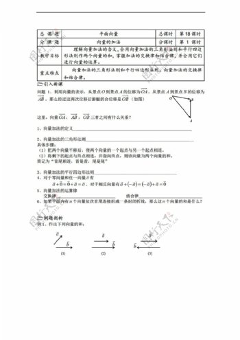 数学苏教版溧水县第二高级中学教学案必修4第18课时向量的加法