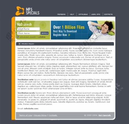 蓝色商务网站子页界面设计