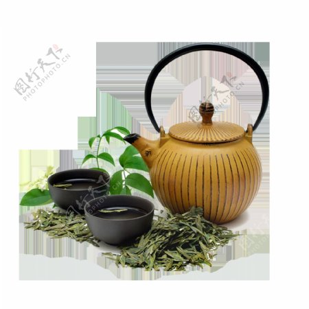 茶壶茶叶绿叶元素