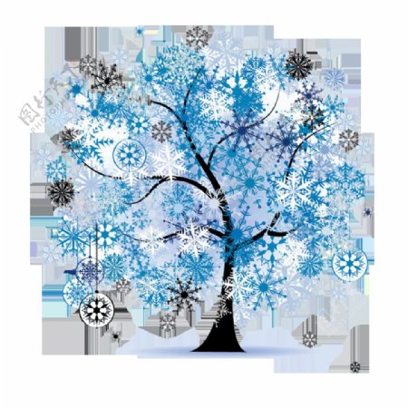 创意蓝色雪花树png元素素材
