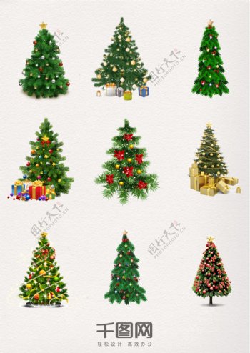 一组圣诞节圣诞树实物图案