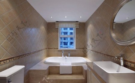 现代轻奢浴室菱形浅褐色背景墙室内装修图