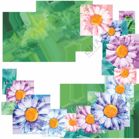 丰富色彩花卉卡通水彩透明素材