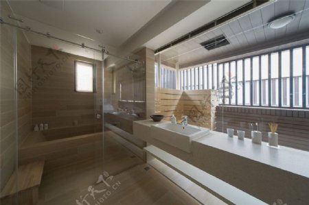 北欧清新卫生间瓷砖洗手台室内装修效果图