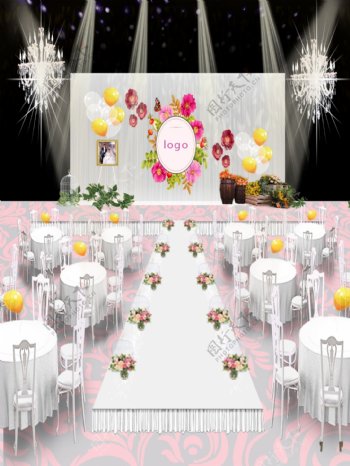 纯洁白色花朵婚礼效果图设计