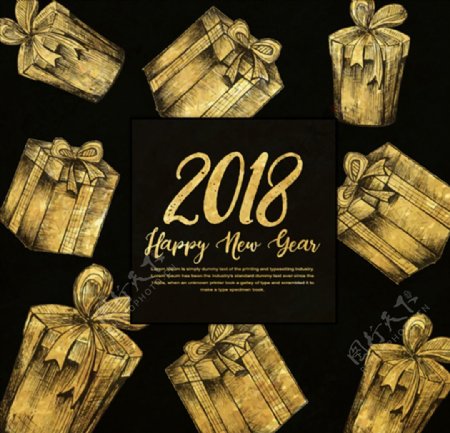 2018新年金色礼盒圣诞背景
