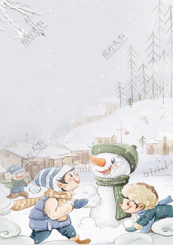 手绘卡通可爱冬季背景