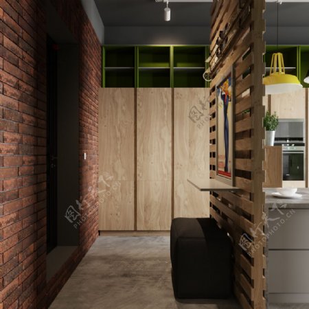 现代清新时尚客厅木制隔断室内装修效果图