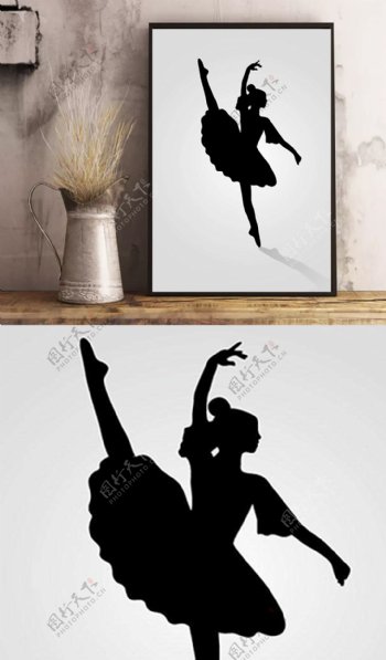 竖图黑白芭蕾舞女孩客厅装饰画