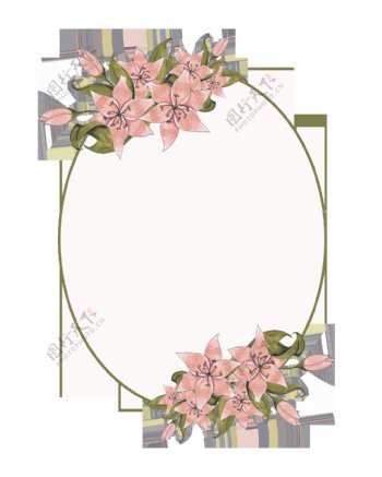 手绘椭圆形花卉png透明素材