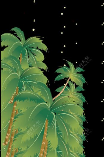 彩绘卡通椰子树png元素