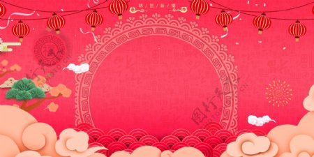 喜庆红色狗年新春海报背景设计
