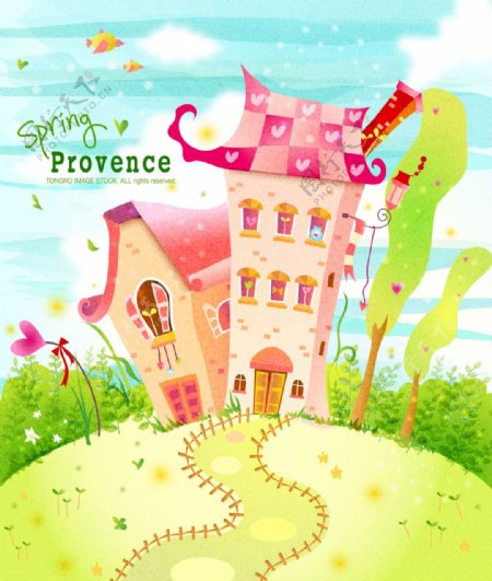 卡通城堡和树木背景素材