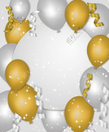 矢量金色银色气球质感节日背景