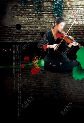 中国风小池莲花小提琴