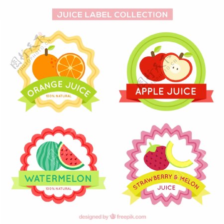 4款新鲜水果果汁标签矢量素材
