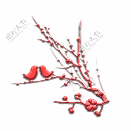 手绘中国风红色树枝梅花