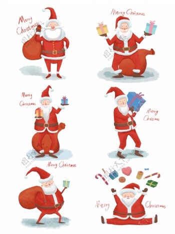 手绘圣诞节圣诞老人插画元素素材套图可商用
