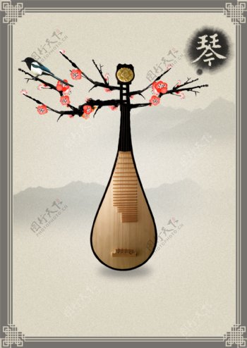 中国风古典琵琶乐器背景素材