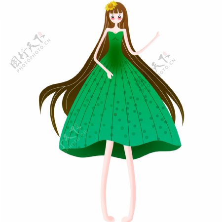 长发绿裙少女装饰元素