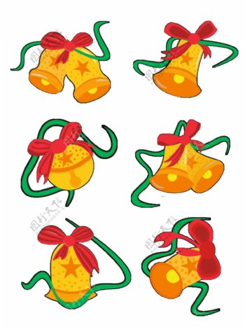 圣诞节铃铛元素之卡通可爱黄色铃铛套图