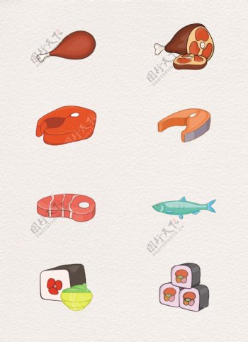 彩绘矢量鱼肉素材设计