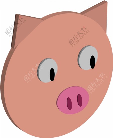 2.5d元素之卡通可爱粉色小猪头部矢量图