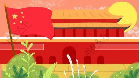 彩绘天安门红旗国庆节背景素材