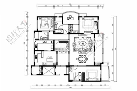 CAD四室两厅高层户型平面布置图