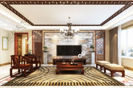 现代新中式客厅装饰装修效果图