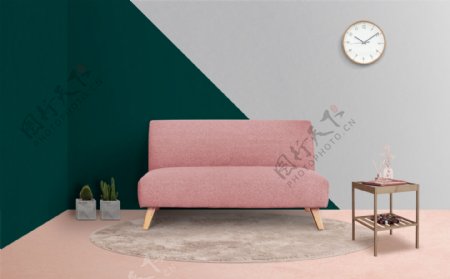 北欧简约时尚粉色沙发家装效果图