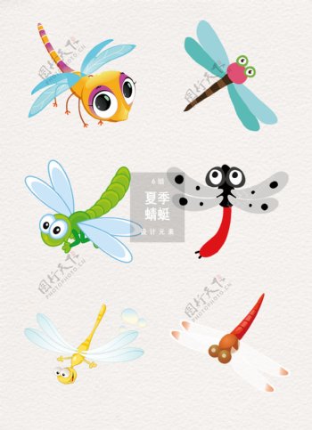 可爱卡通夏季蜻蜓设计元素