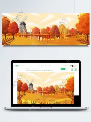 金秋十月麦田农场背景彩绘设计