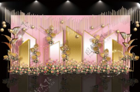 粉金色质感婚礼迎宾区效果图